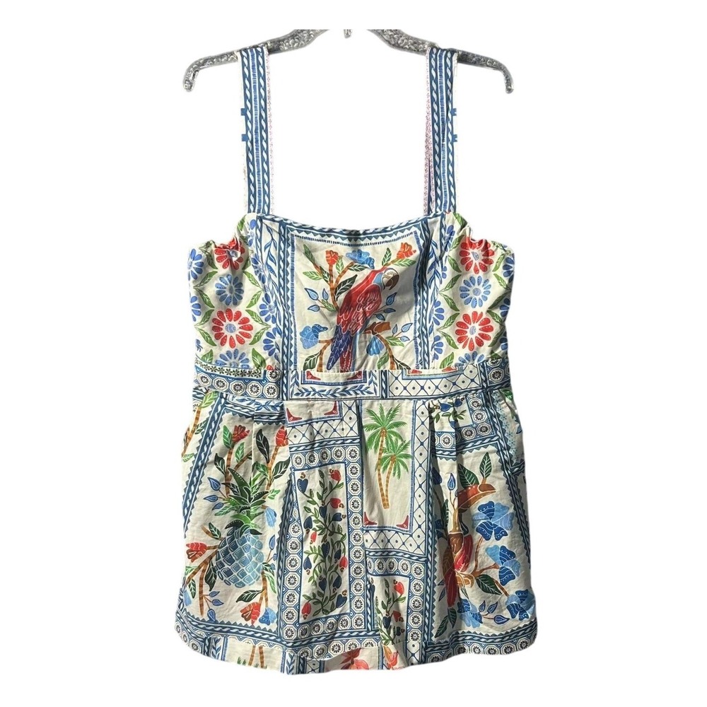 Farm Rio Romper Multicolor Tropical Tile Print Beaded Belt Womens XL